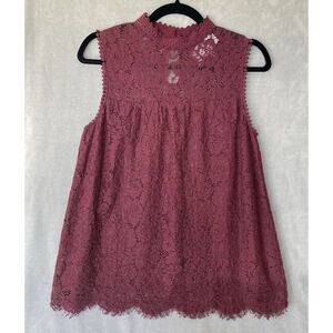 Charles Henry‎ Shirt Womens Size Small Burgundy Lace Feminine Romantic Coquette